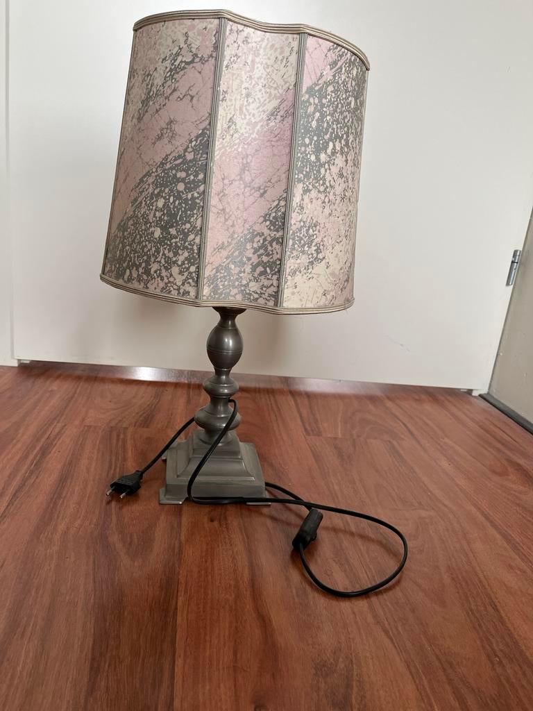Tafellamp (Tin) met stoffen kap, Ophalen, Gebruikt, Metaal, Minder dan 50 cm