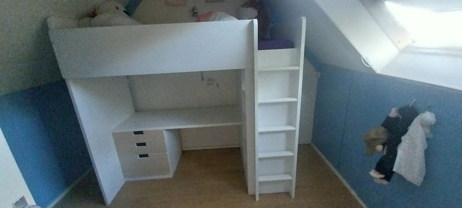Hoogslaper met bureau en kast - Wit, Ophalen, Gebruikt, Eenpersoons, 200 cm