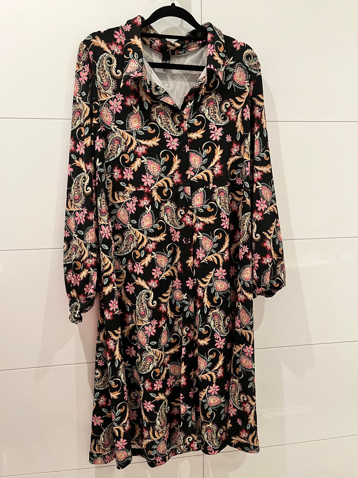 Yoek Jurk met Paisley Print - Maat M 42/44, Kleding | Dames, Grote Maten, Ophalen of Verzenden, Gedragen, Zwart, Jurk
