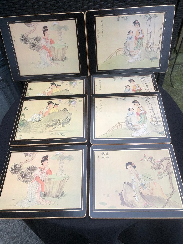 Acht vintage Engelse coasters met Japanse afbeeldingen., Antiek en Kunst, Ophalen of Verzenden