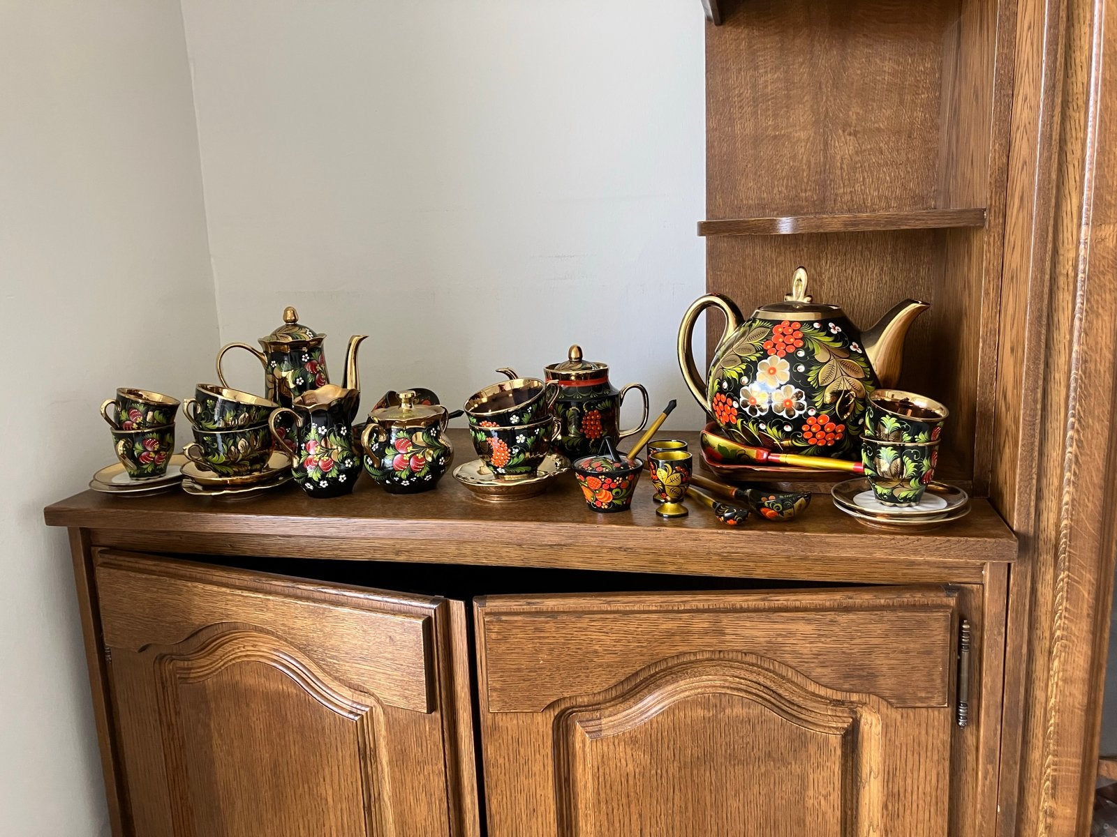 Vintage Russisch Khokhloma Theeservies - Handgeschilderd, Ophalen of Verzenden