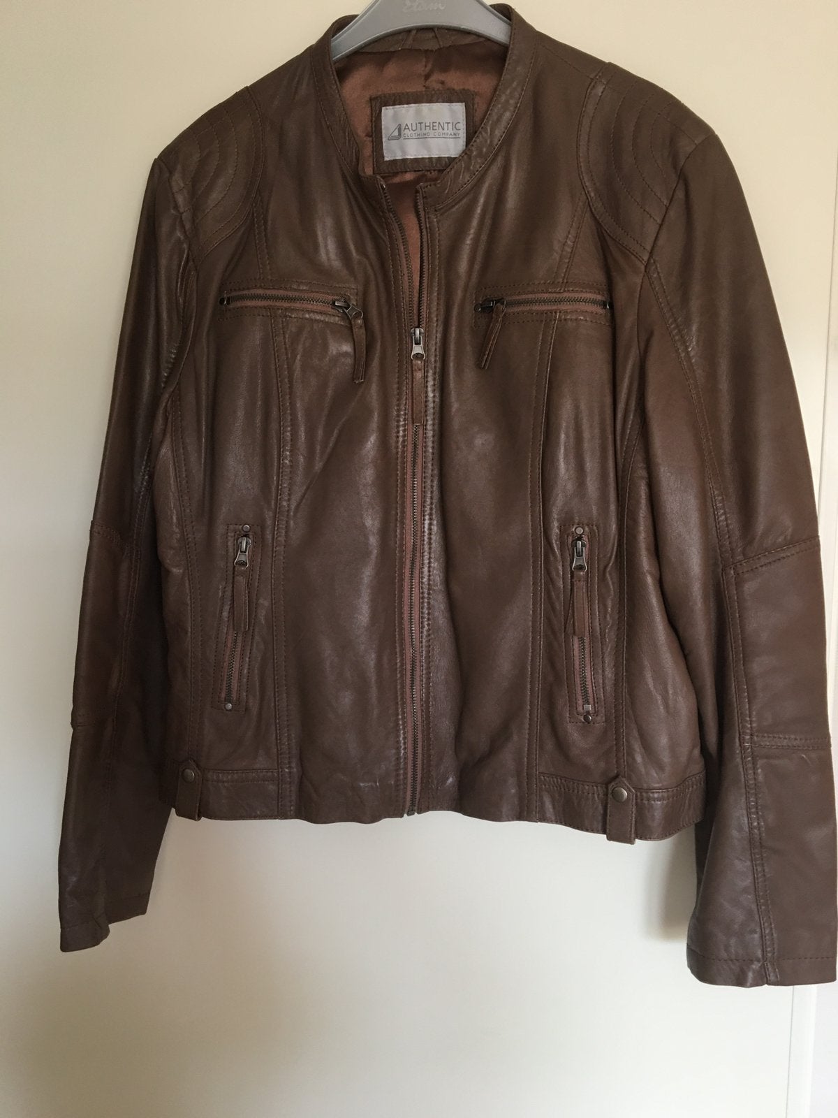 Lederen jas taupe kleur maat 42, Ophalen, Zo goed als nieuw, Maat 42/44 (L), Bruin