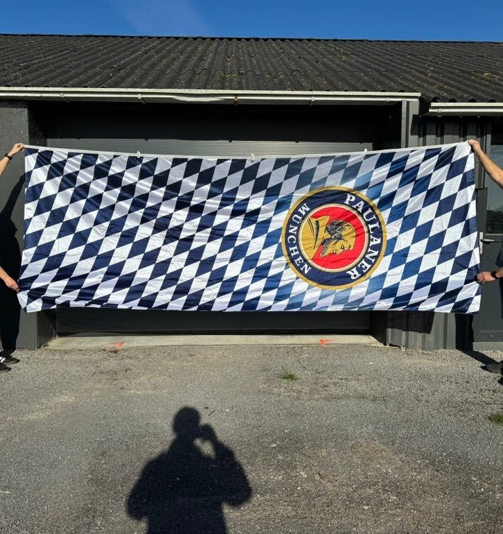 XXL Paulaner München vlag, Beiers ruitpatroon, Ophalen of Verzenden, Zo goed als nieuw, Reclamebord, Plaat of Schild, Overige merken