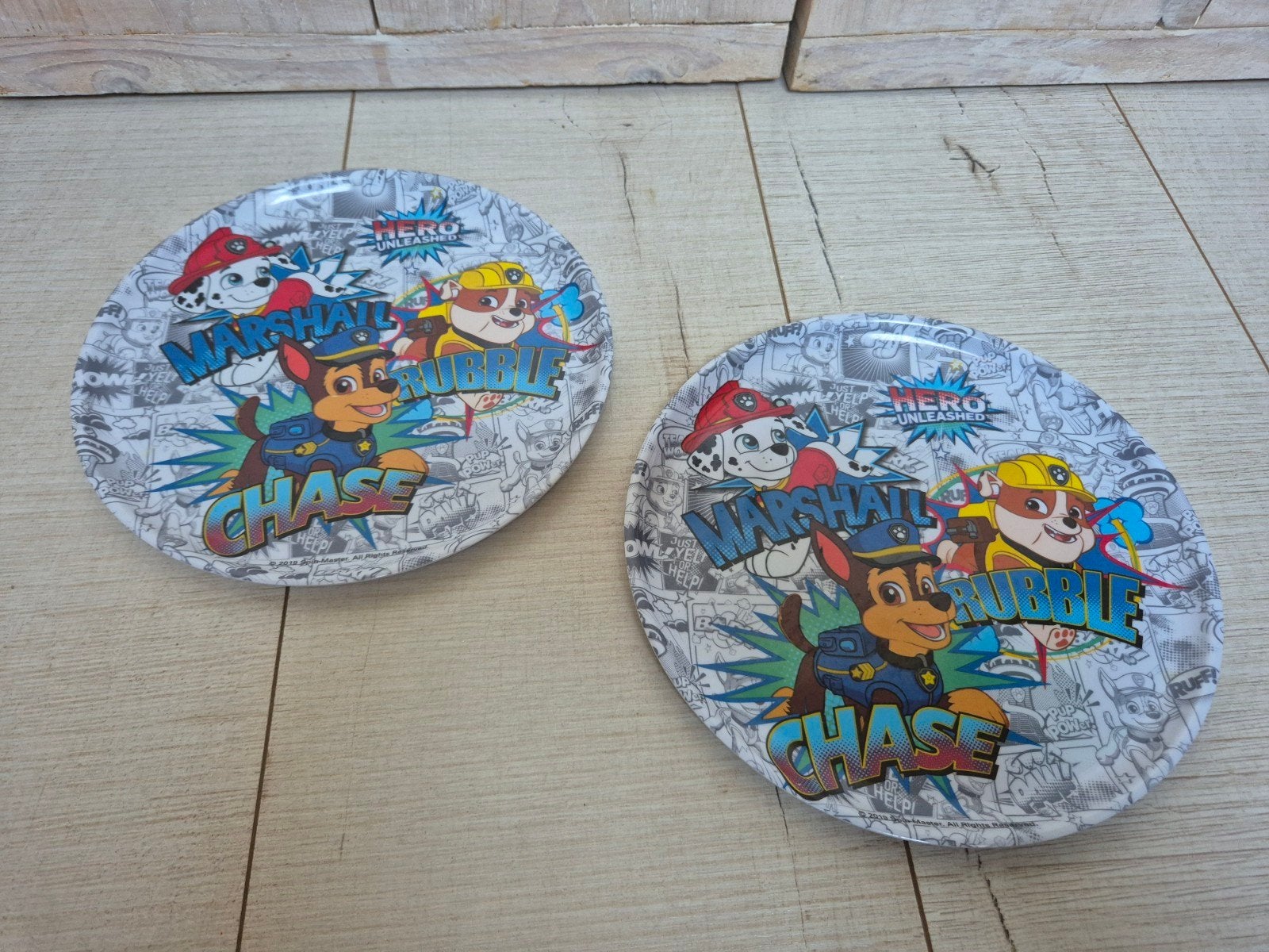2 plastic Paw Patrol bordjes, Ophalen, Zo goed als nieuw, Overige typen