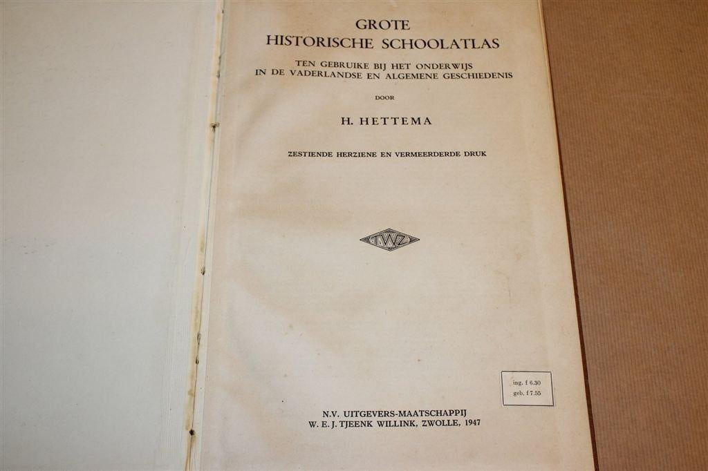 Grote Historische Schoolatlas [1947] — Hettema — 38 Krtn, Boeken, Atlassen en Landkaarten, Gelezen, Ophalen of Verzenden, Landkaart