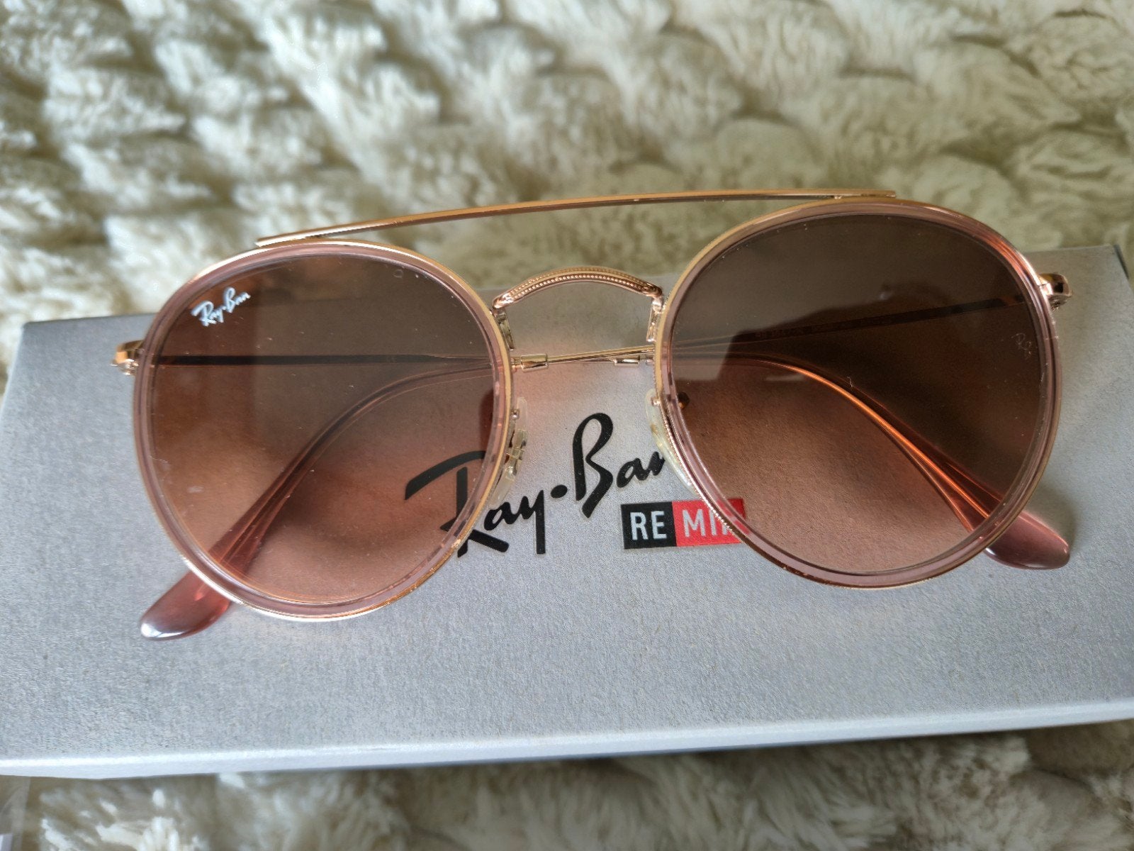 RayBan Oval Double Bridge, Ophalen of Verzenden, Zo goed als nieuw, Bruin, Ray-Ban
