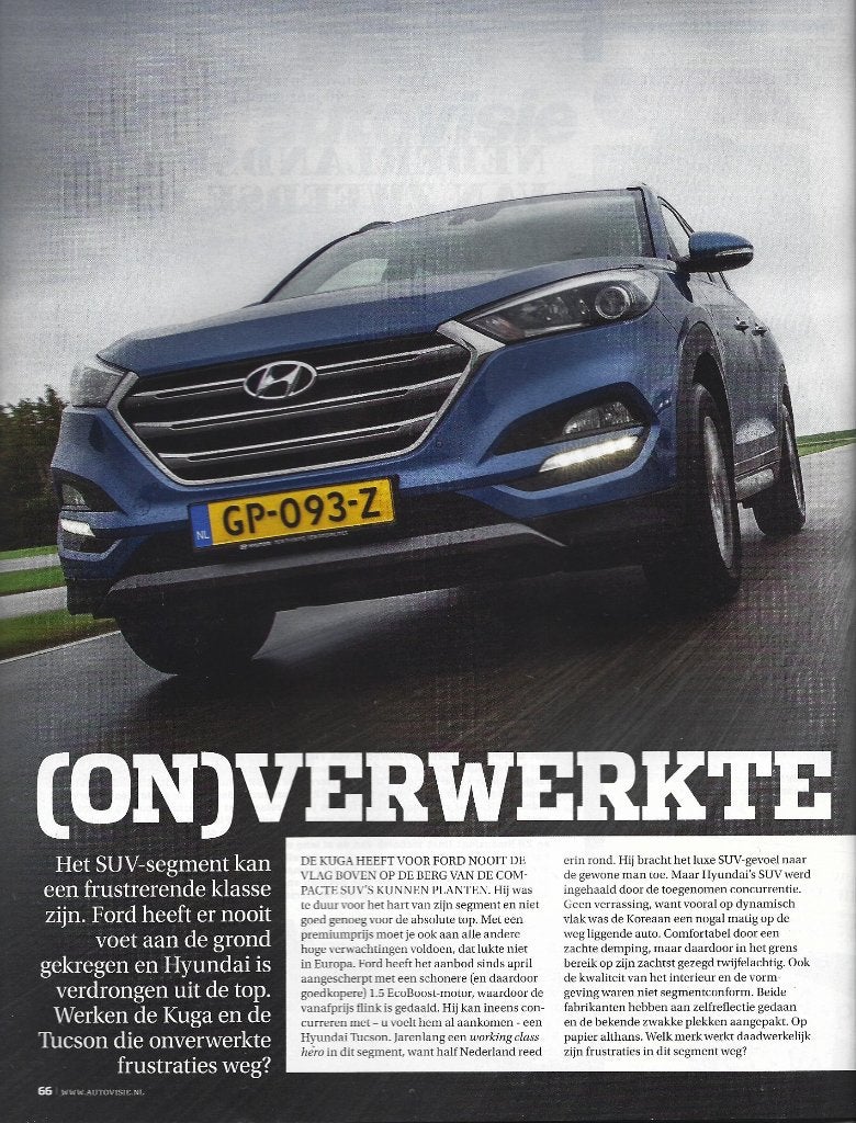 Autovisie test Ford Kuga versus Hyundai Tucson 2015, Boeken, Auto's | Folders en Tijdschriften, Ophalen of Verzenden, Gelezen