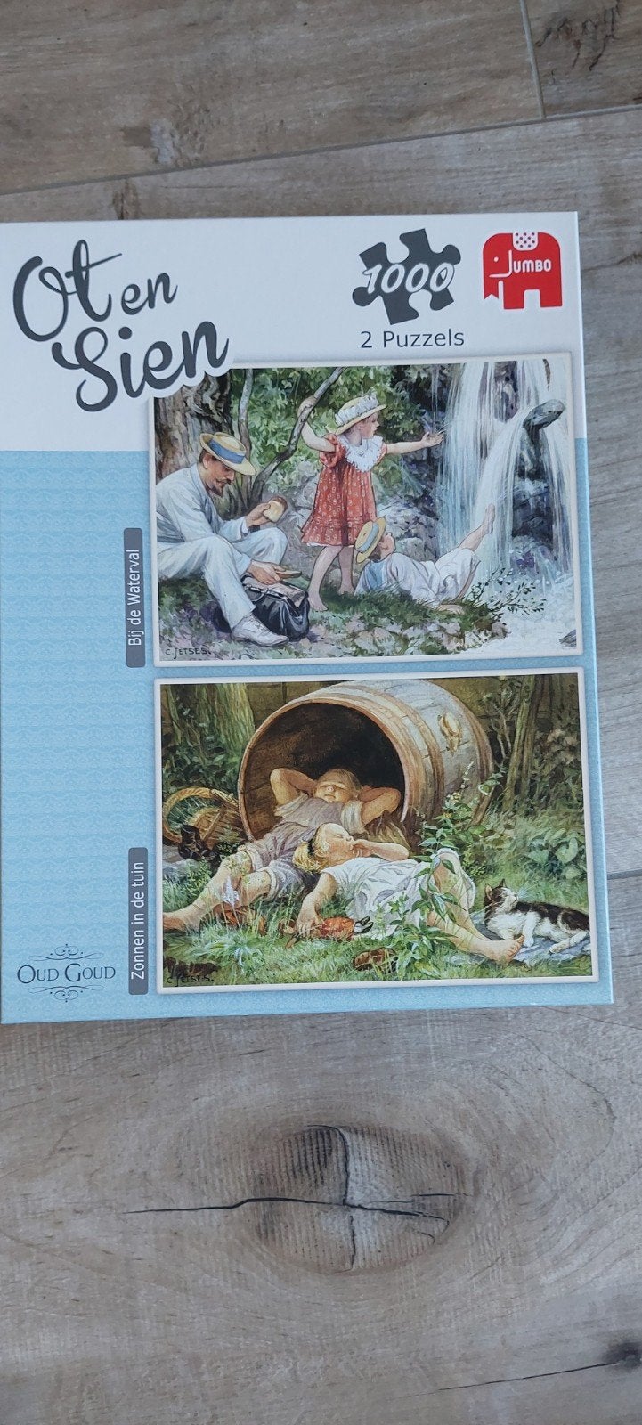 Jumbo Oud Goud 2x 1000 stukjes puzzel: Zonnen in de tuin, Ophalen, 500 t/m 1500 stukjes, Gebruikt