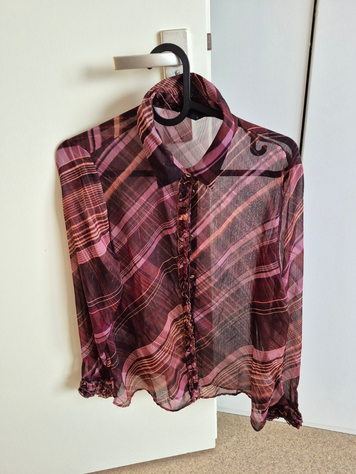 Geruite blouse met ruches, zara, Paars, Ophalen of Verzenden, Maat 36 (S), Onbekend