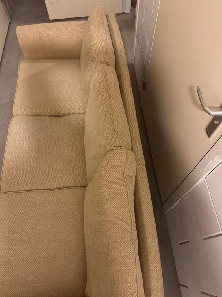 Gratis Driezitsbank Beige - Ophalen, Ophalen, Gebruikt, Driepersoons, 75 tot 100 cm