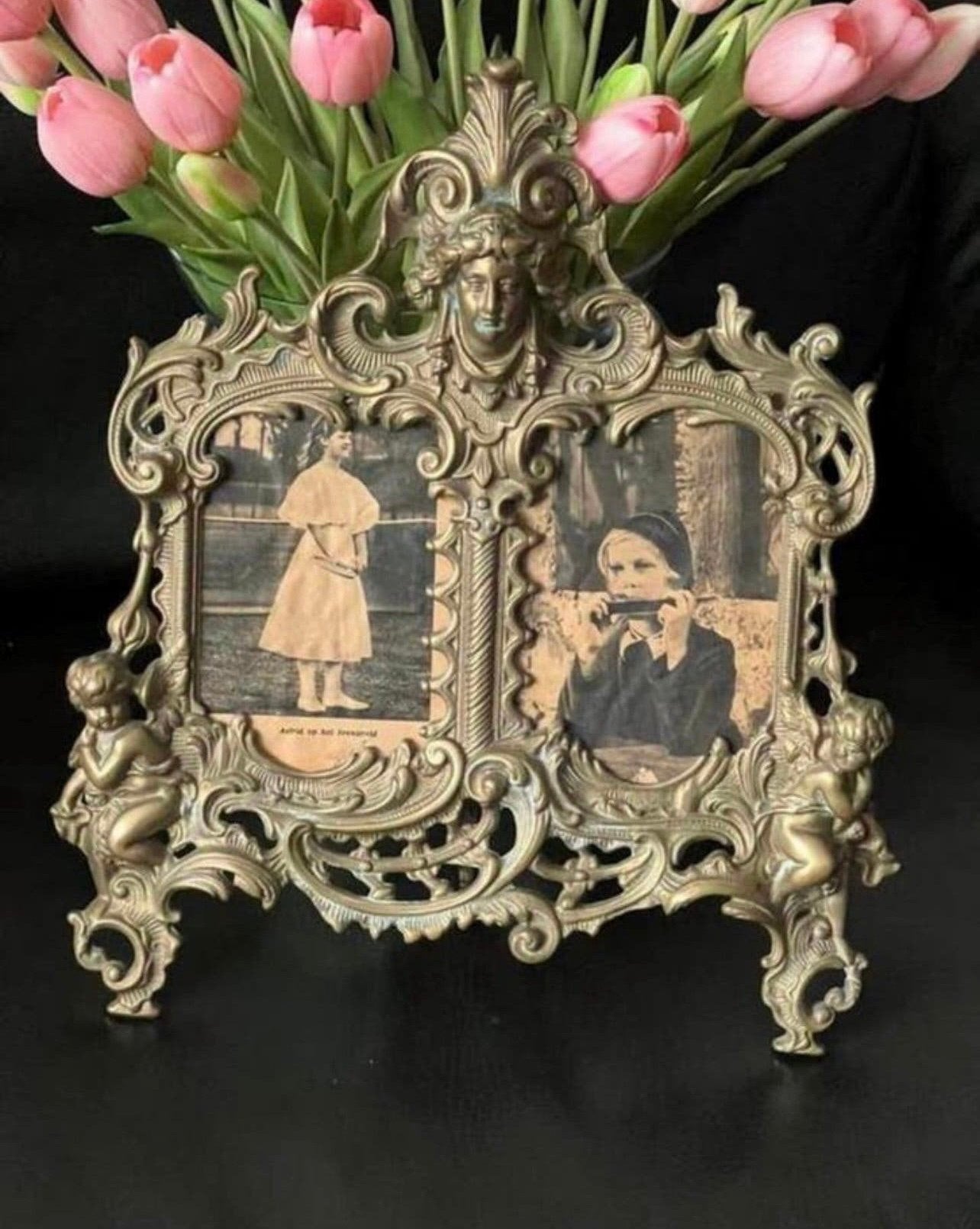 Antieke fotolijst met glazen vensters, Antiek en Kunst, Ophalen of Verzenden