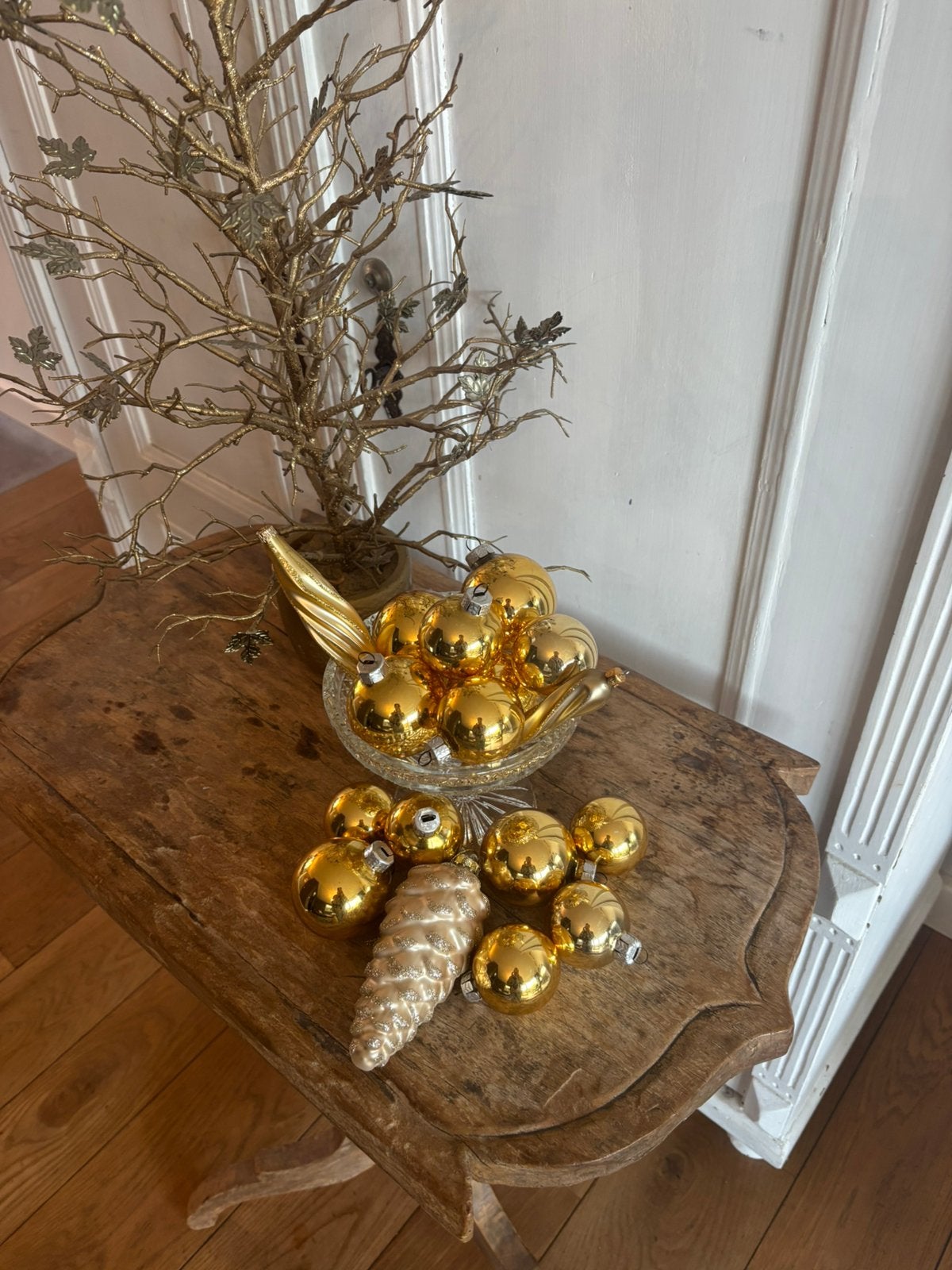 Gouden kerstballen rond GDR, dennenappel,vintage, Diversen, Kerst, Ophalen of Verzenden, Zo goed als nieuw