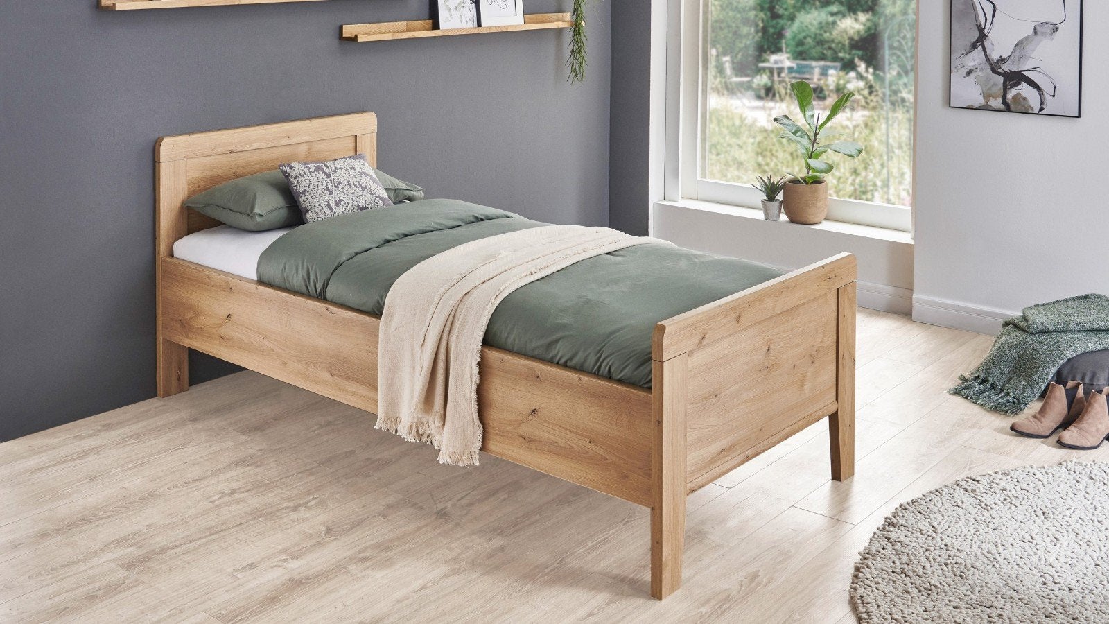Eenpersoonsbed van hout - Zo goed als nieuw, Huis en Inrichting, Ophalen, 90 cm, Eenpersoons, Bruin