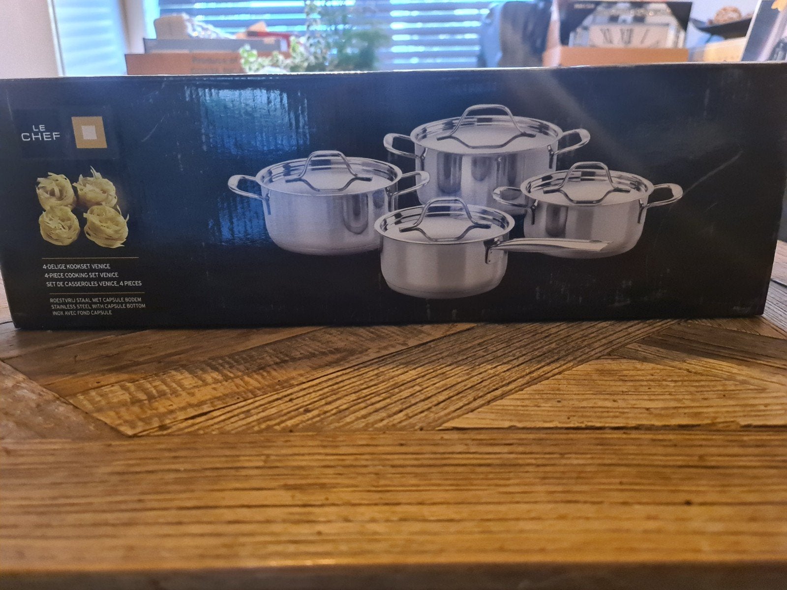 Le Chef 4-delige pannenset - Roestvrij staal nieuw, Huis en Inrichting, Keuken | Potten en Pannen, Met deksel, Nieuw, Pannenset