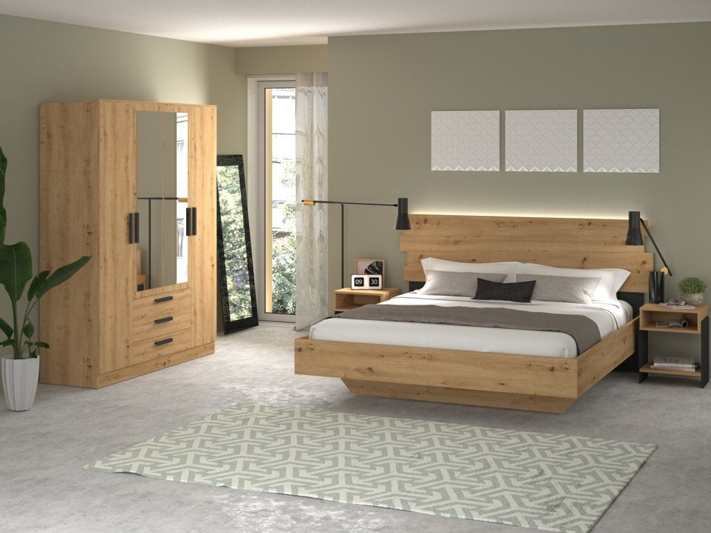 Doze 2-persoonsbed - Eikenkleur, Huis en Inrichting, Slaapkamer | Bedden, Niet ingevuld, Niet ingevuld, Niet ingevuld