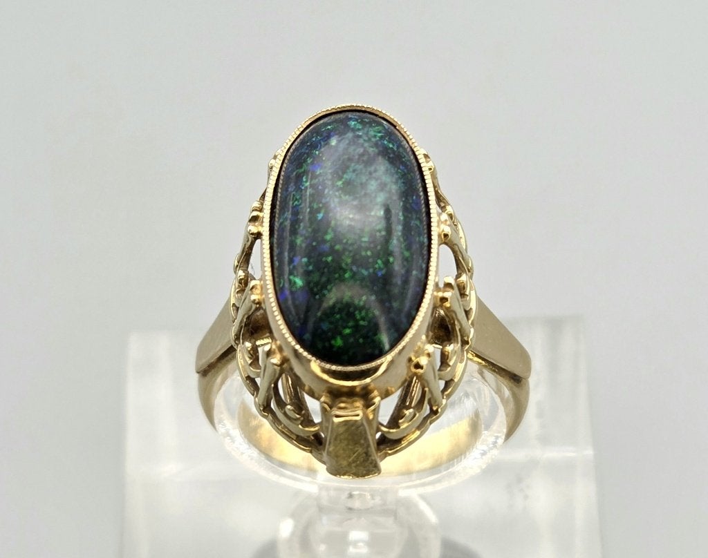 Gouden Vintage ring prachtig groen edelsteen opaal. 2026/545, Overige kleuren, ., Ophalen of Verzenden, .