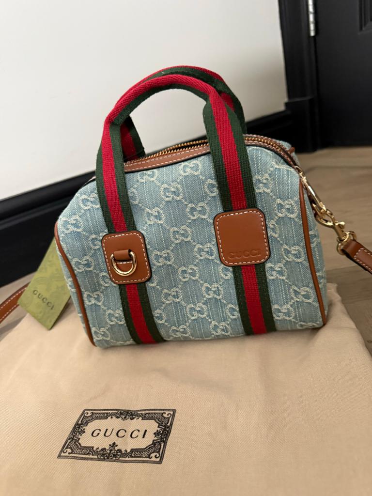 Gucci GG Denim Mini Boston Tas, Verzenden, Nieuw, Blauw, Handtas