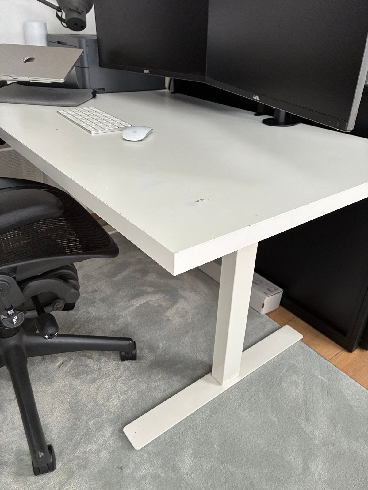 IKEA SKARSTA/TROTTEN Zit-sta bureau wit 120x70 cm, Huis en Inrichting, Bureaus, Ophalen, Zit-sta bureau, Gebruikt, Spaanplaat of MDF