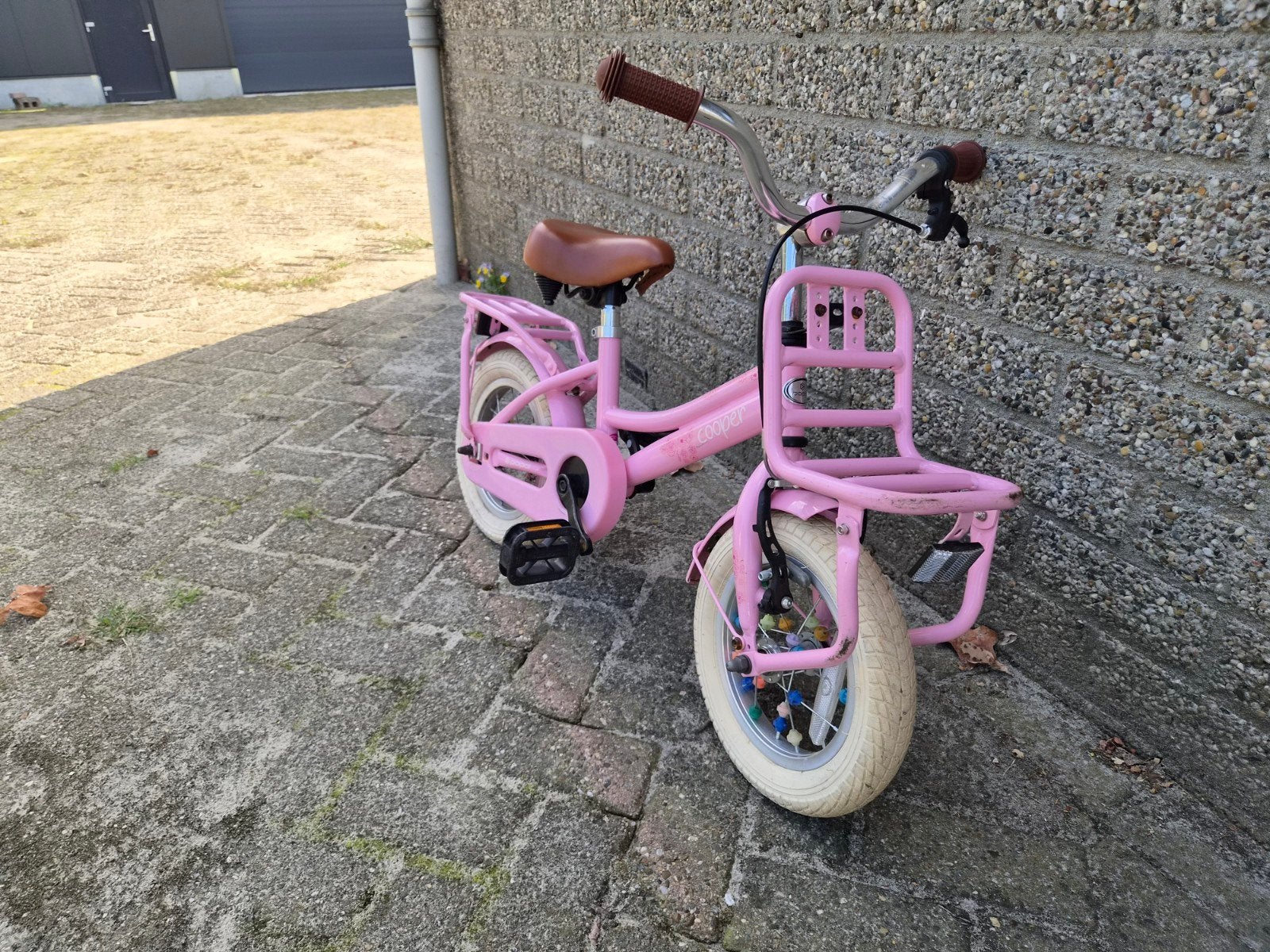 12 inch Cooper meisjesfiets - Roze kinderfiets, Fietsen en Brommers, Fietsen | Kinderfietsjes, Ophalen, Terugtraprem, Gebruikt