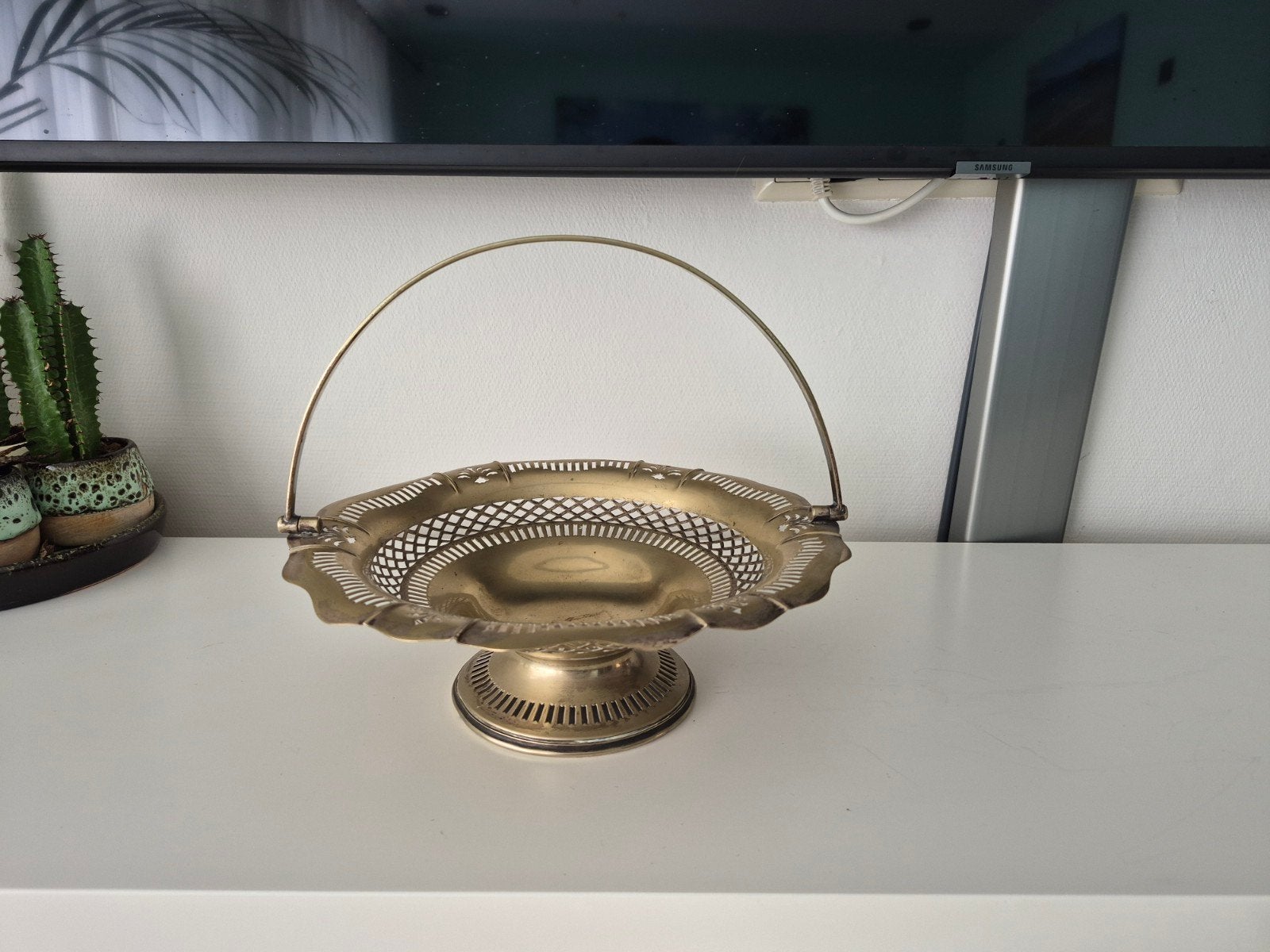 Vintage Ajour Opengewerkte Fruitmand / Broodmand met Hengsel, Ophalen of Verzenden