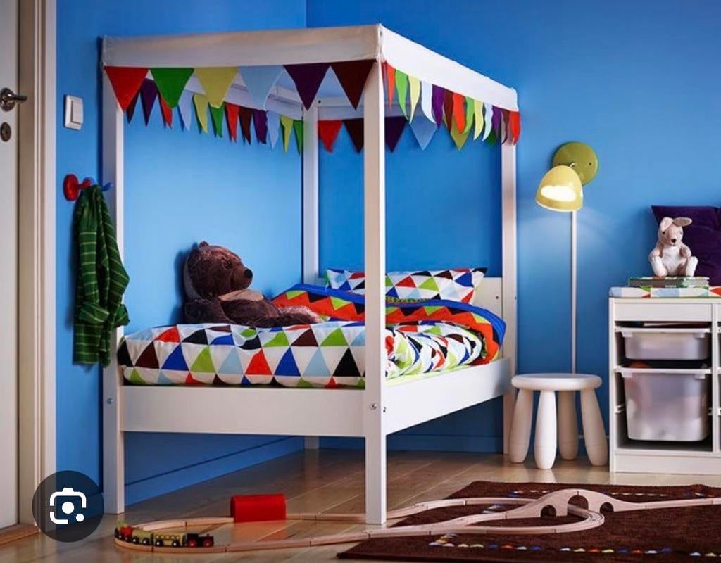 IKEA ÖVRE Bed met hemelbedframe 70x160 cm, Wit, Nieuw, Hout, Eenpersoons