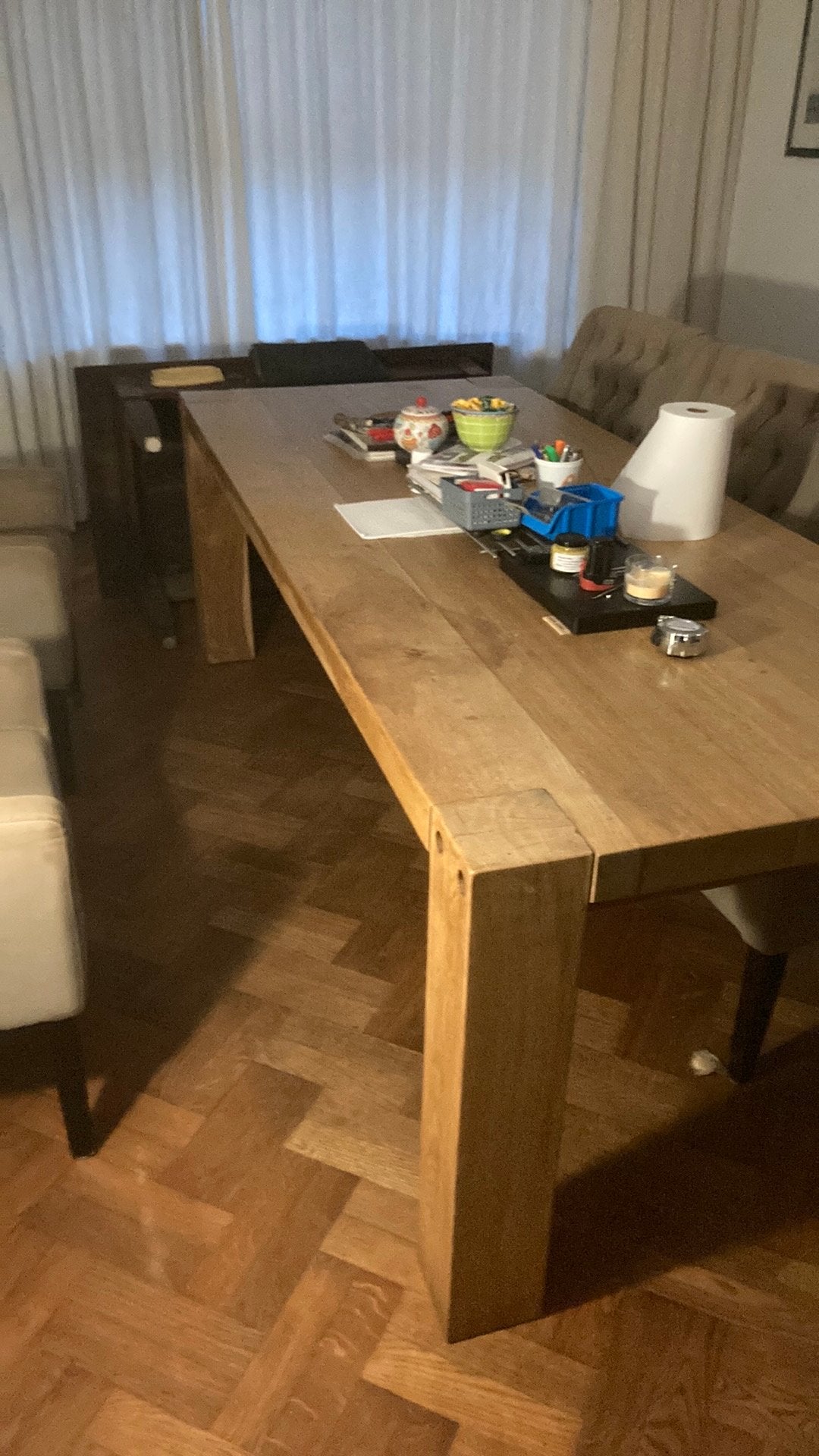 Zware eiken tafel 240x100 van zwaar tafelen, Huis en Inrichting, Ophalen, Gebruikt, Eikenhout, 200 cm of meer