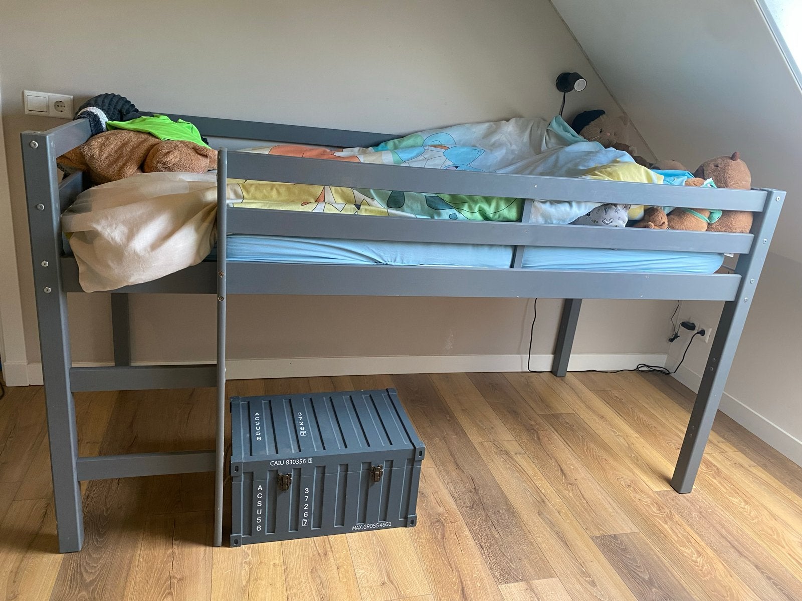 Halfhoogslaper grijs blauw met trapje, Ophalen, Gebruikt, 90 cm, Eenpersoons