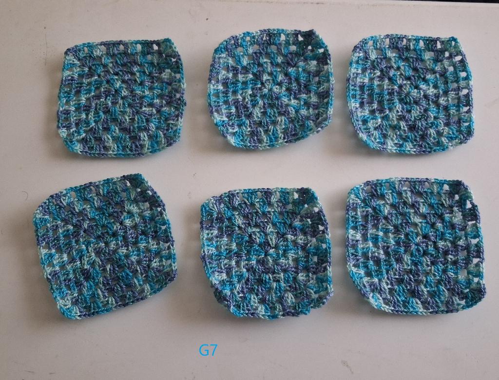 G7. 6 gehaakte onderzetters turquoise gemêleerd., Ophalen of Verzenden, Nieuw, Haken, Overige typen
