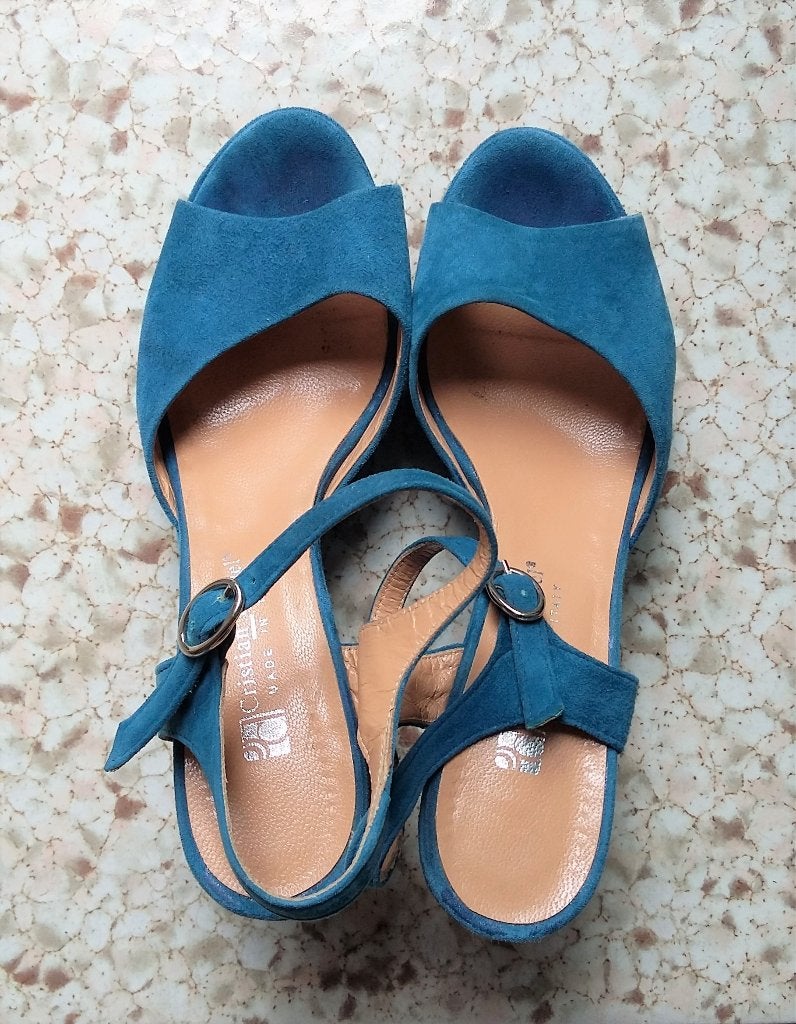 Petrol Turquoise open sleehak mt 39 merk Christian Daniel, Kleding | Dames, Schoenen, Blauw, Christian Daniel, Overige typen, Ophalen of Verzenden