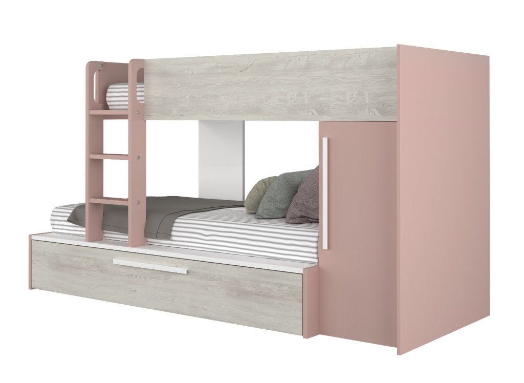 Jules stapelbed met kast en slaaplade - 90x200 - Oudroze, Niet ingevuld, Niet ingevuld, Niet ingevuld