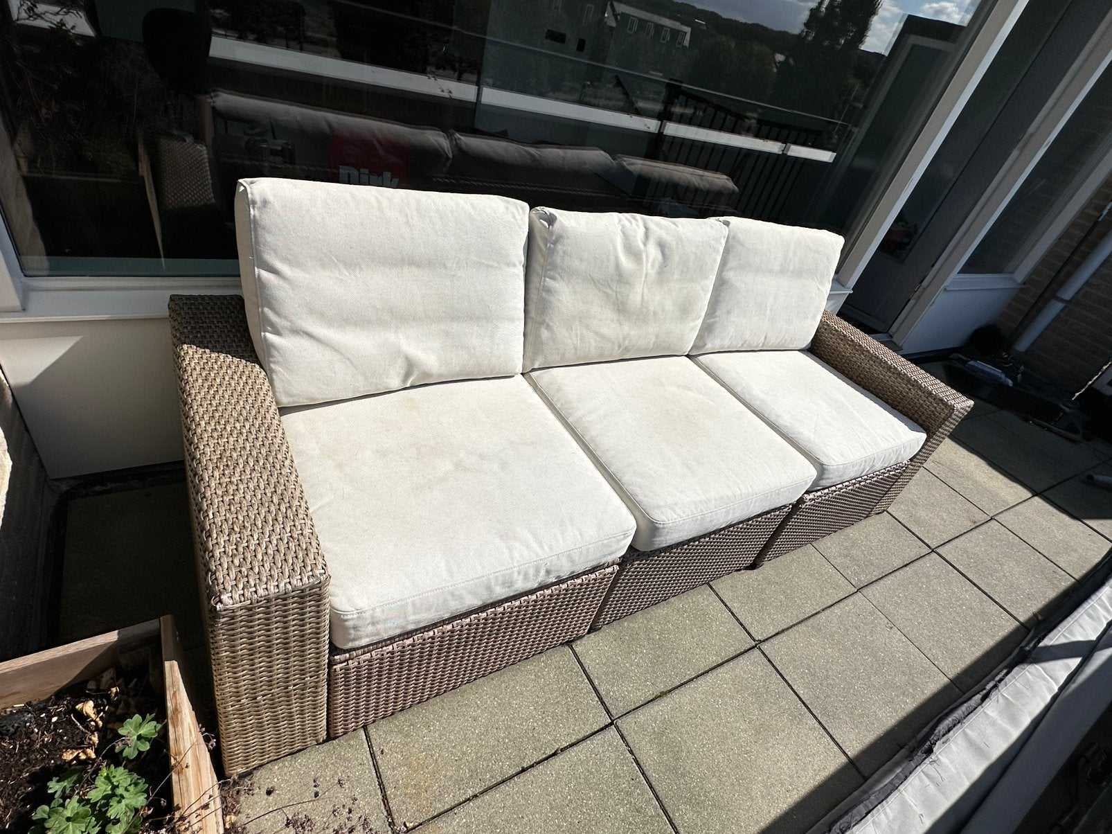 Lounge bank 3 zits met opbergruimte, Ophalen, Kunststof, Gebruikt, 3 zitplaatsen