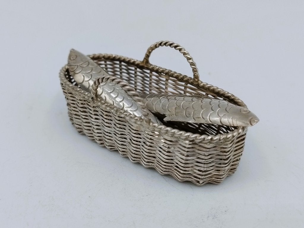 Zilveren miniatuur vismand, A.F. Westerwaal, Amsterdam 1910, Antiek en Kunst, Antiek | Goud en Zilver, Verzenden, Zilver