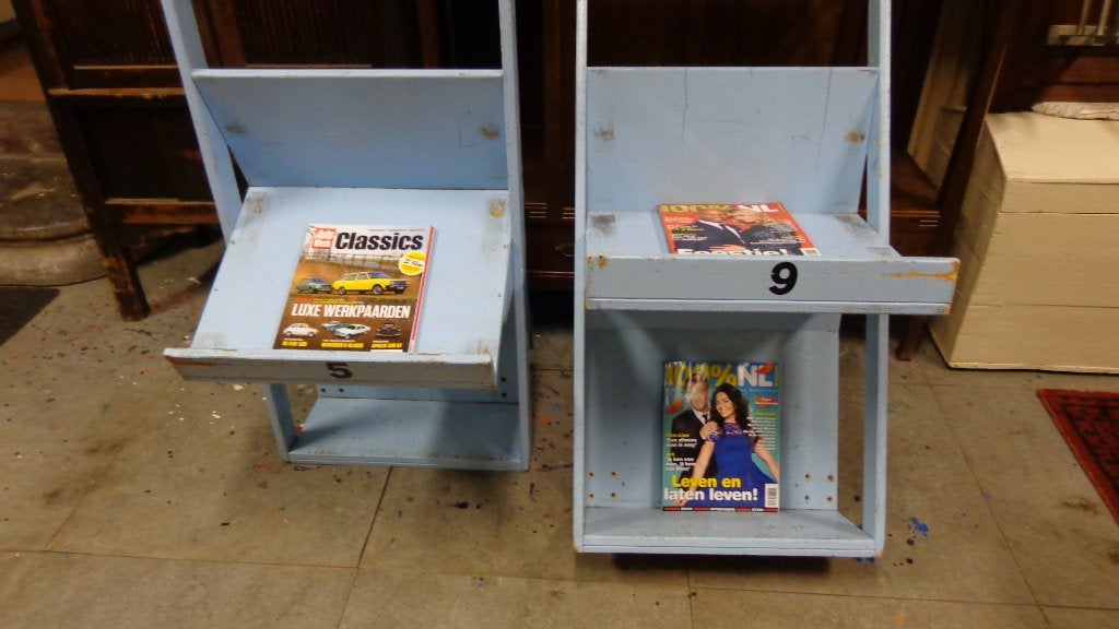 2 Retro vintage lectuurbakken tijdschriftenbakken krantenbak, Ophalen, Gebruikt, Vintage, Tijdschriftenrek