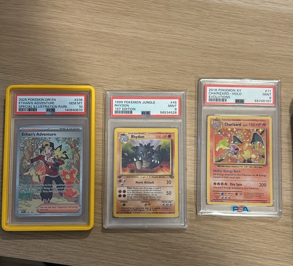 PSA Graded Pokémon Kaarten: Charizard, Rhydon, Ethan's Adven, Hobby en Vrije tijd, Verzamelkaartspellen | Pokémon, Ophalen, Zo goed als nieuw