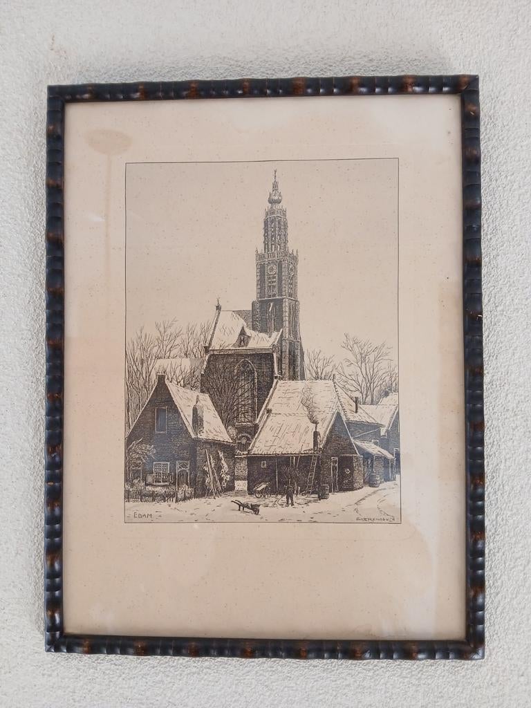 Edam  De kleine _ of onze lieve vrouwe kerk Eugene  Rensburg, Antiek en Kunst, Ophalen of Verzenden