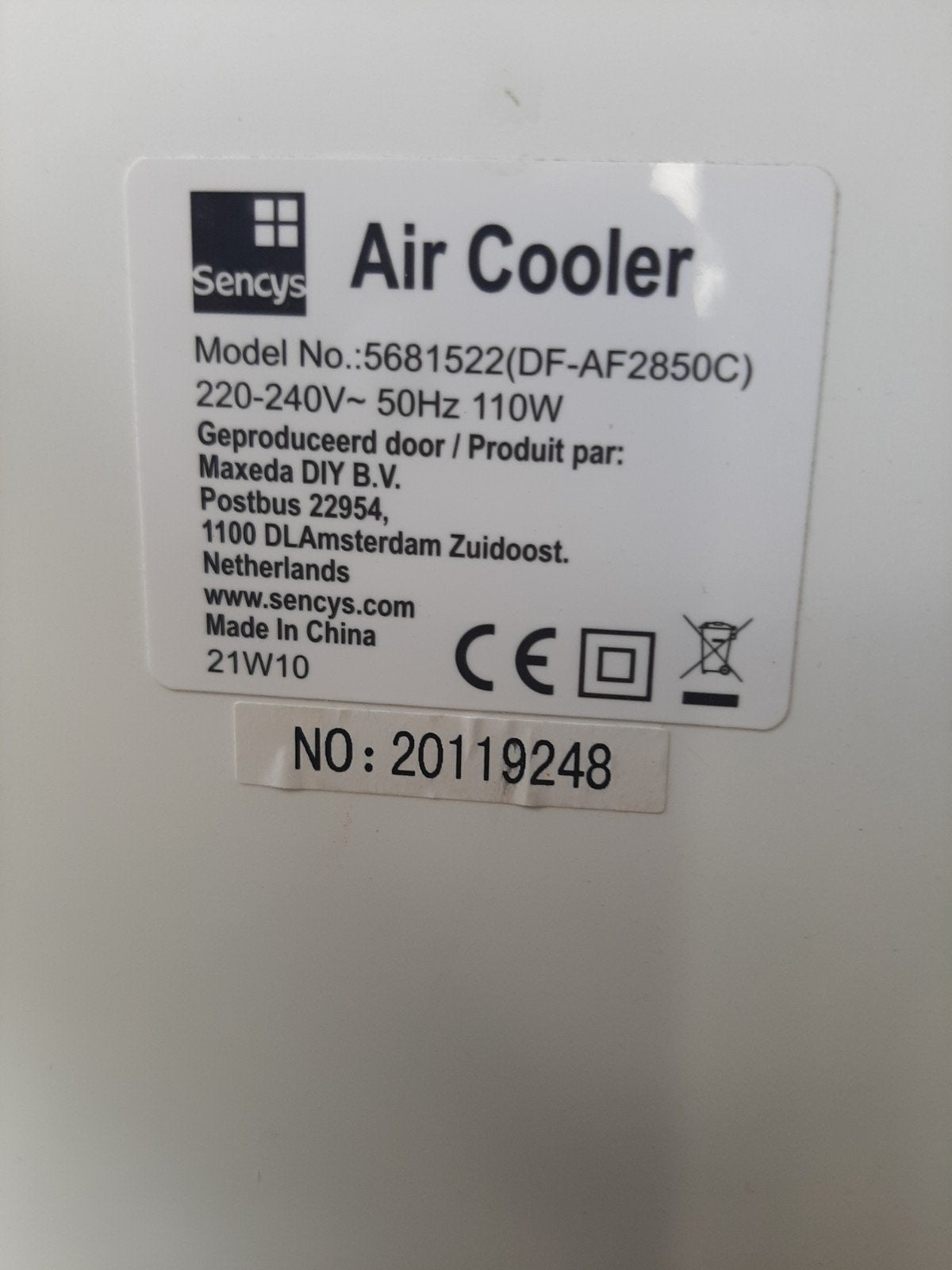Aircooler / Luchtkoeler Sencys, Ophalen, Minder dan 60 m³, 3 snelheden of meer, Zo goed als nieuw
