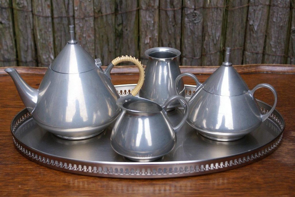 Brocante - Design theeservies van fijn Tin!, Ophalen of Verzenden