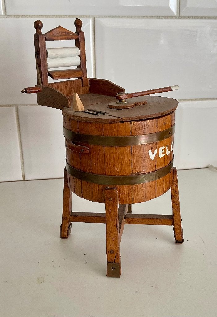 Miniatuur houten VELO wasmachine met wringer., Antiek en Kunst, Ophalen of Verzenden