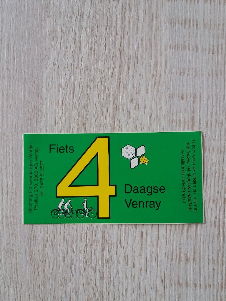 sticker Fiets 4 Daagse Venray, Ophalen of Verzenden, Zo goed als nieuw, Sport