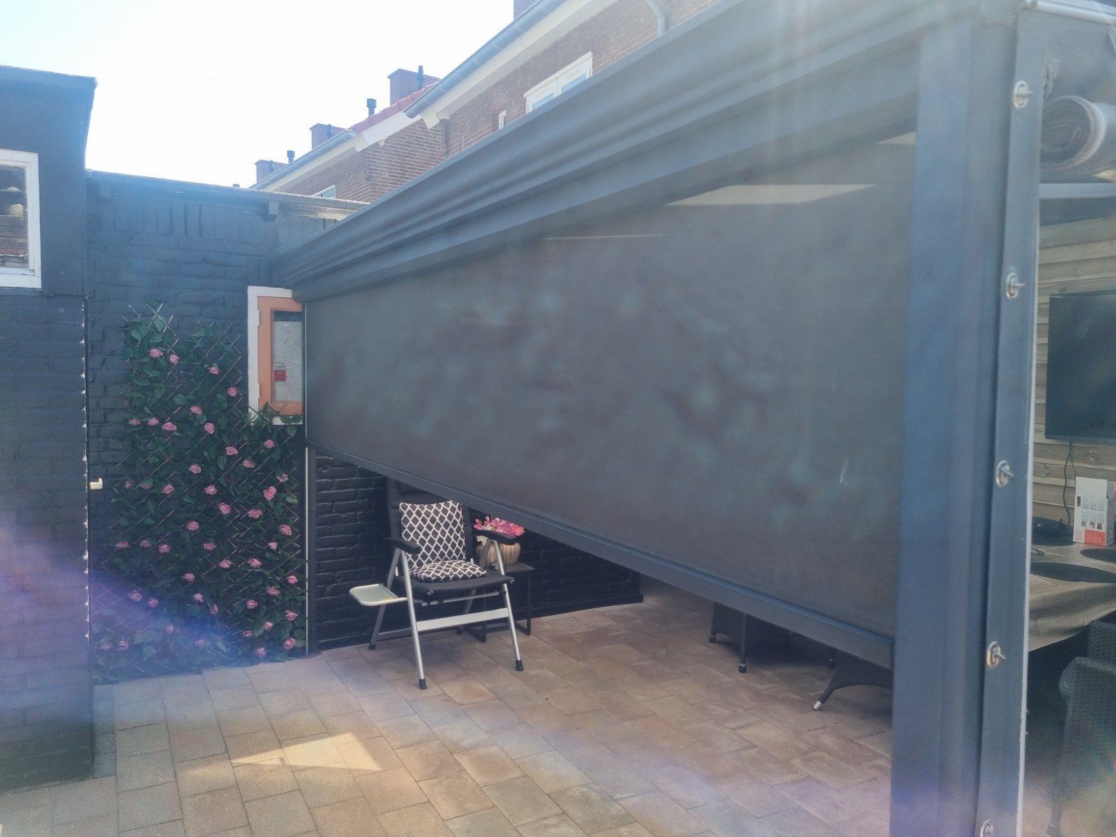 Elektrisch screen voor terrasoverkapping, zo goed als nieuw, Elektrisch, Ophalen of Verzenden, Zo goed als nieuw, 150 tot 300 cm