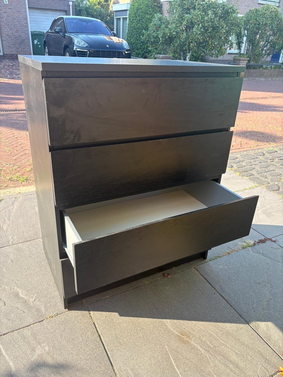Ikea Malm ladekast, zwart/bruin, 4 laden, Gebruikt, 100 tot 150 cm, 3 of 4 laden, 25 tot 50 cm