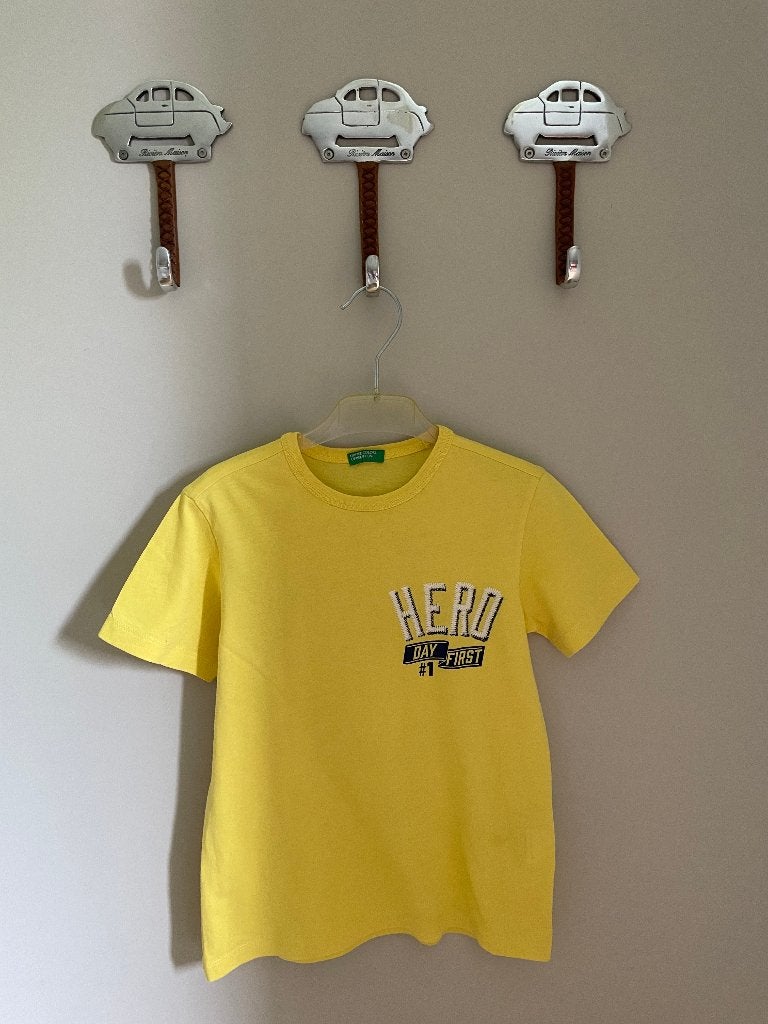 Shirt geel maat 122 Benetton, Kinderen en Baby's, Kinderkleding | Maat 122, Ophalen, Zo goed als nieuw, Shirt of Longsleeve, Jongen