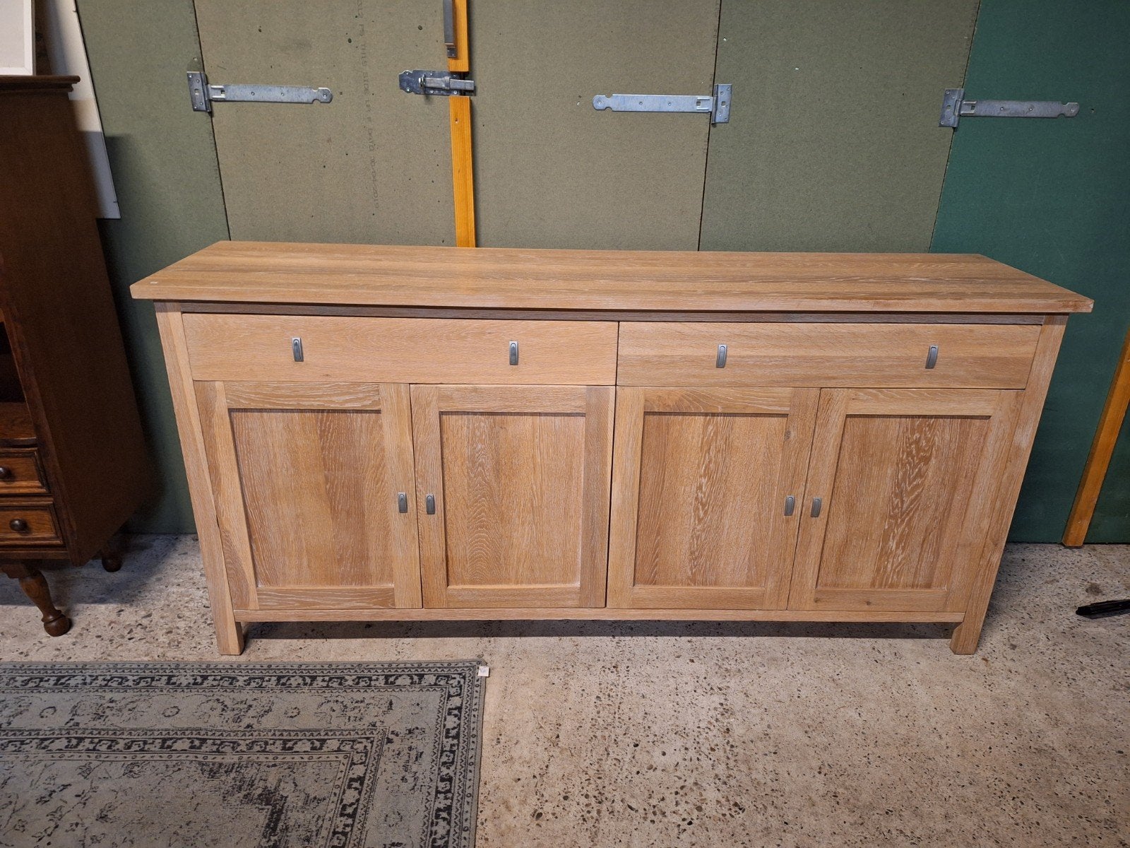Blank dressoir massief eiken kast met laden en deuren, Ophalen, 150 tot 200 cm, Met lade(s), Modern