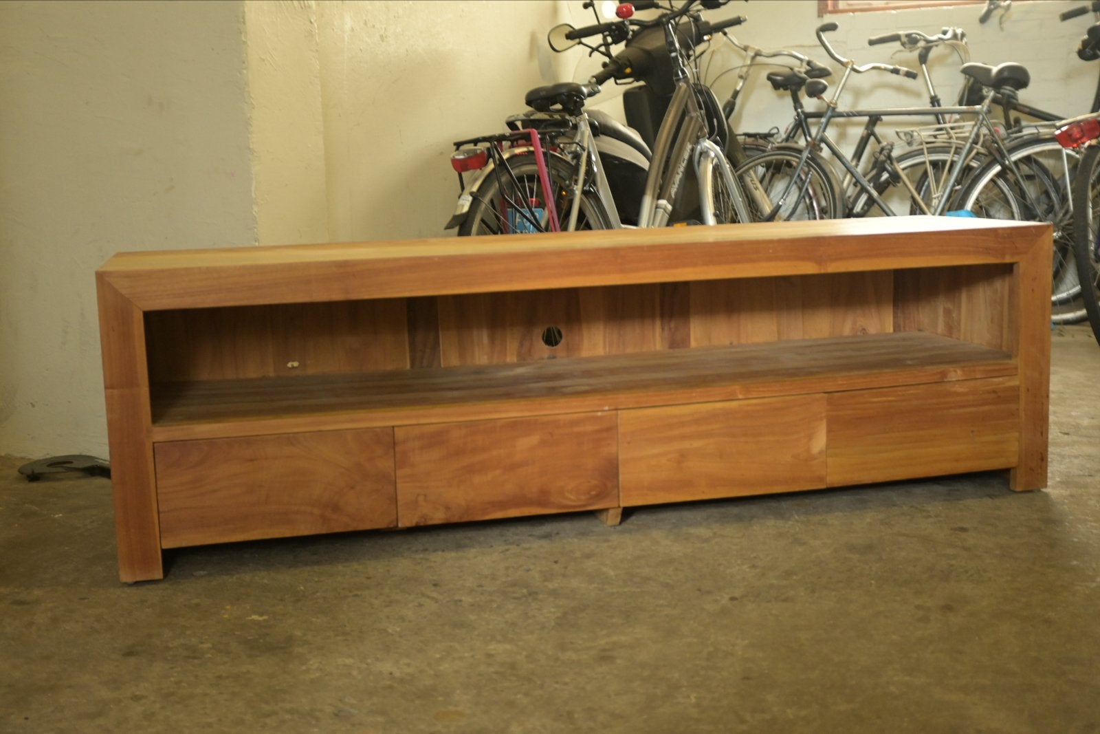 Stijlvolle Teak Houten TV-Kast met Lades, Huis en Inrichting, Kasten | Televisiemeubels, Ophalen, Gebruikt, 100 tot 150 cm, Minder dan 100 cm