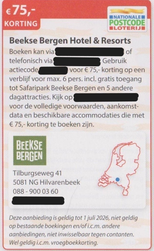 Beekse Bergen Hotel & Resorts. € 75,- korting. Postcode bon., Tickets en Kaartjes, Drie personen of meer, 3 overnachtingen of meer
