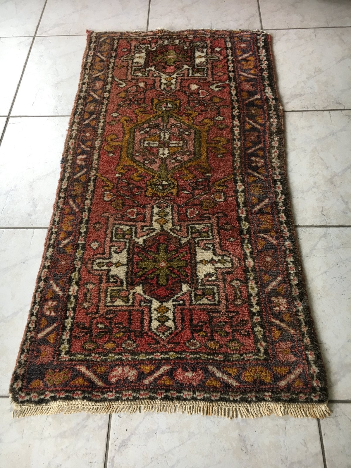 oosterskleed perz kleed handgeknoopt met franje L125xB65 cm, Gebruikt, 100 tot 150 cm, Rood, Rechthoekig
