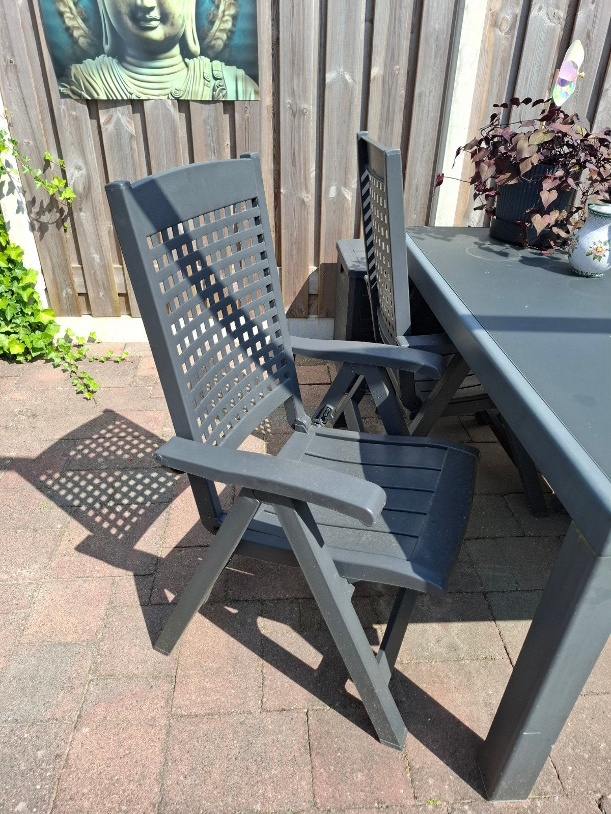 4 tuinstoelen standenstoelen. antraciet, Ophalen, Gebruikt, Kunststof, Inklapbaar