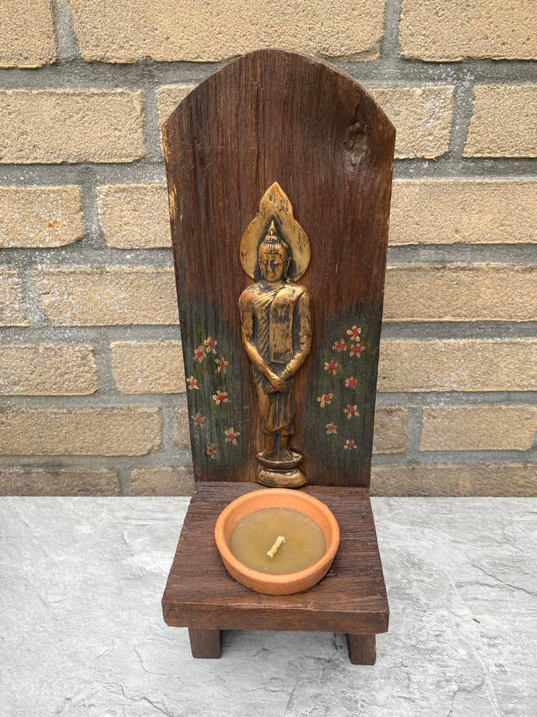 Houten altaar met resin Boeddha - 37 cm, Thailand, Ophalen, Gebruikt, Nvt, Nvt