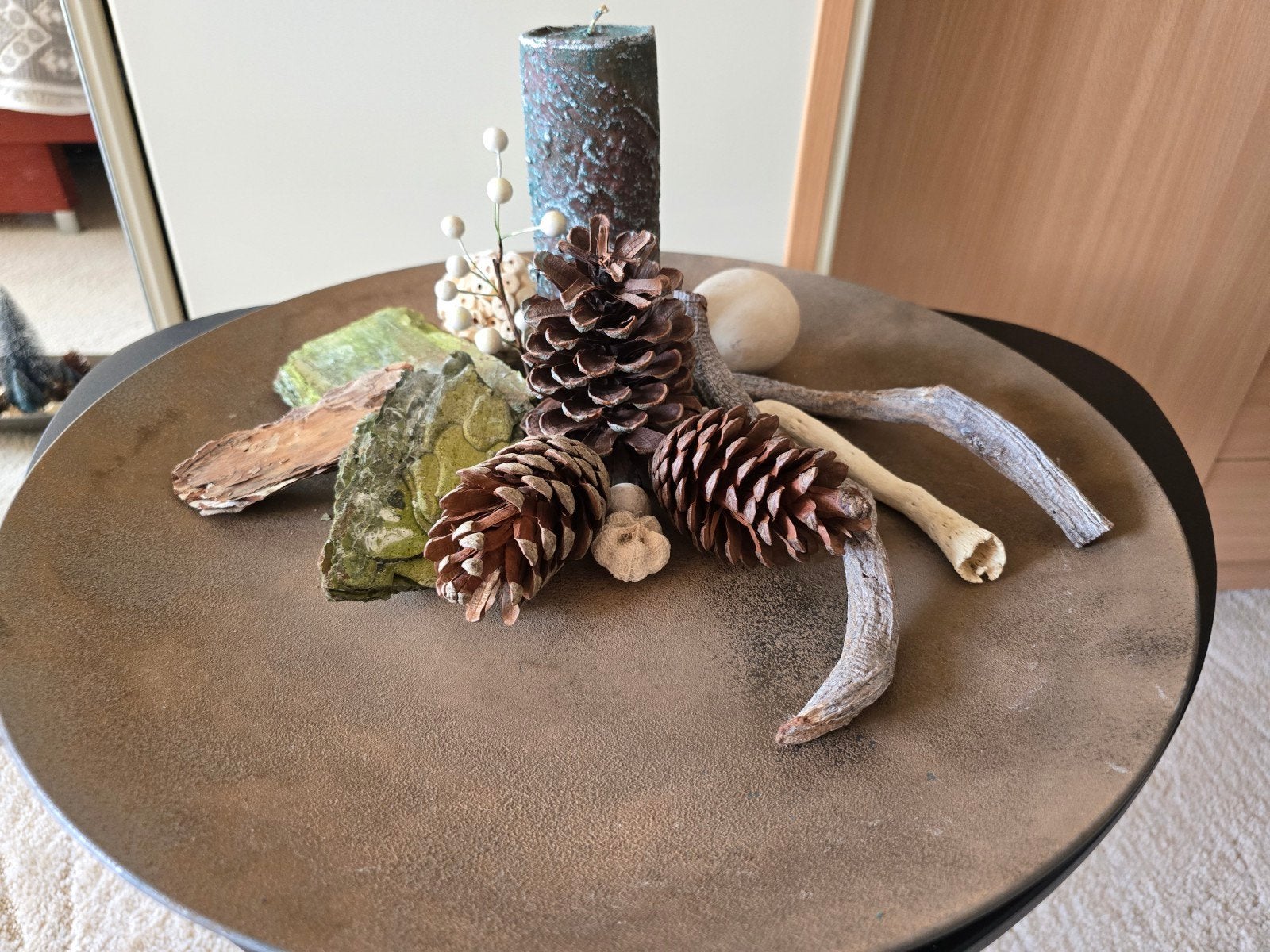 Stoere roestbruine Intratuin decoratieschaal met arrangement, Ophalen of Verzenden