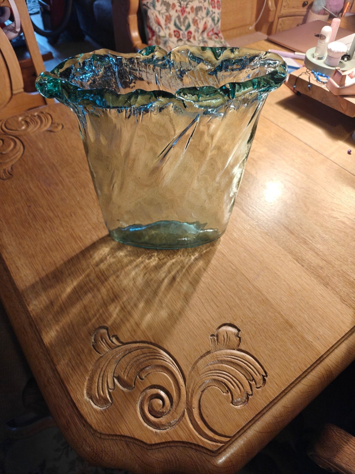 Decoratieve glazen vaas met ruwe rand, Ophalen of Verzenden